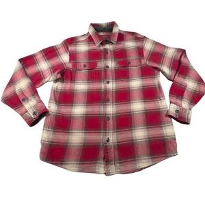 Orvis Cotton Flannel Red Plaid Pockets Long Sleeve‎ Rugged Work Shacket Medium